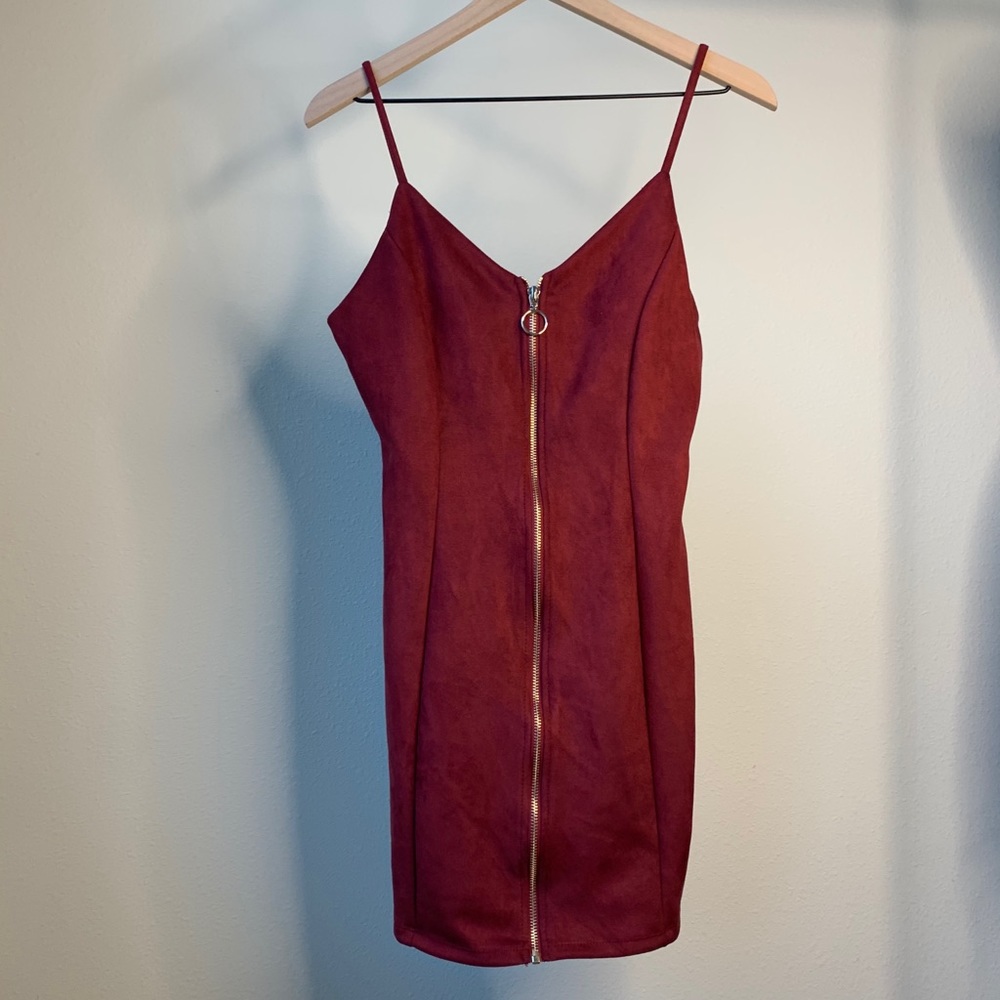 Velvet Burgundy Zip Down Dress
